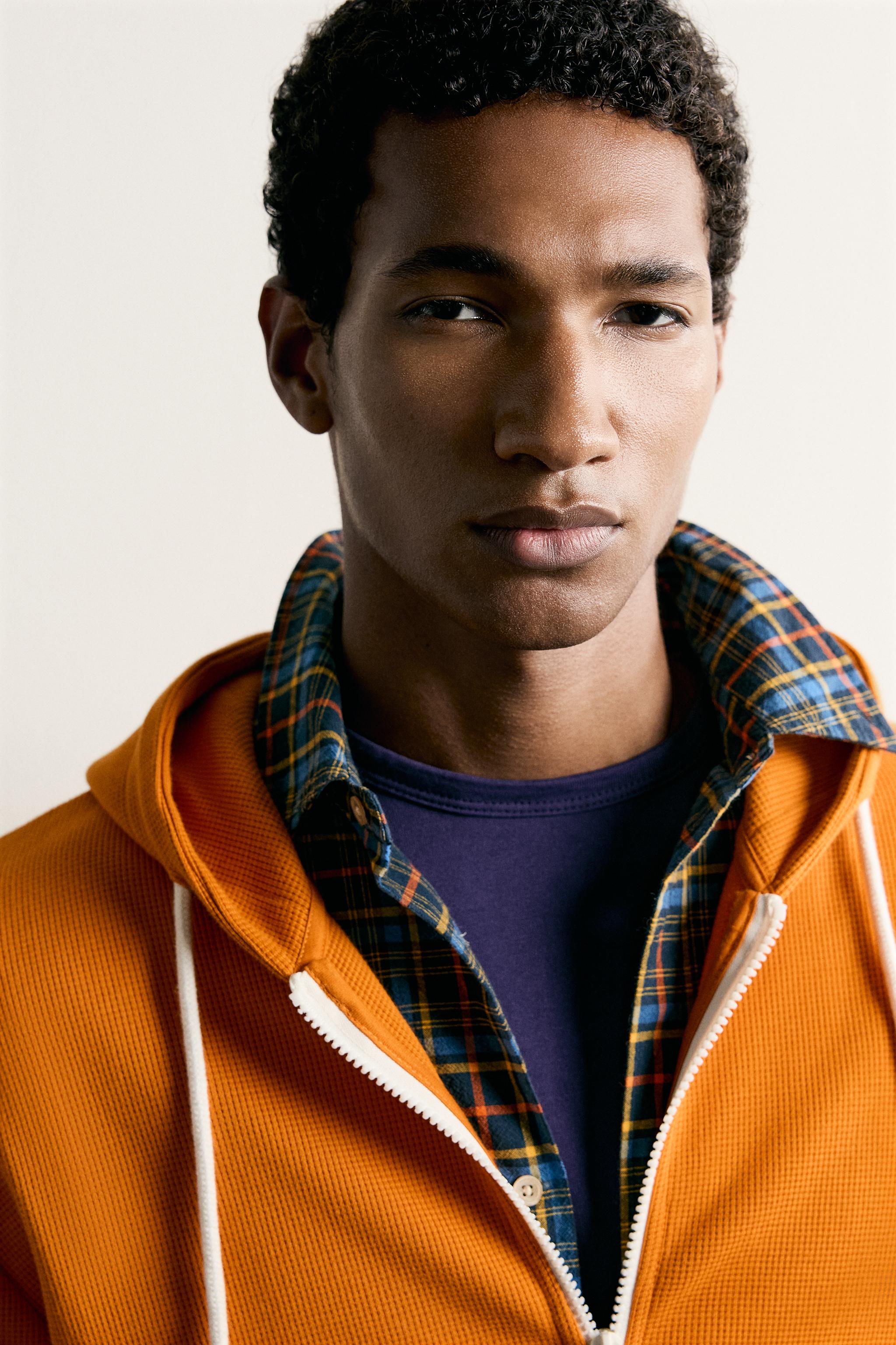 WAFFLE HOODED ZIP SWEATSHIRT